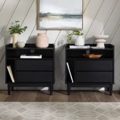 2pk Mid-Century Modern Solid Wood 2 Drawer Storage Nightstands - Saracina Home 5 2pk Mid-Century Modern Solid Wood 2 Drawer Storage Nightstands - Saracina Home -Saracina Home GUEST 081e1c93 fb83 4111 87a0 db5e67515069