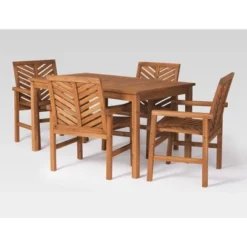 5pc Slatted Chevron Acacia Wood Patio Dining Set - Saracina Home -Saracina Home GUEST 08ed98af d84c 4b01 9d80 88735c3d117c