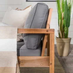 Galia Square Leg Acacia Wood Patio Loveseat With Cushions - Brown - Saracina Home -Saracina Home GUEST 161c7d60 d77b 475e ad59 ec3fc3ea9716