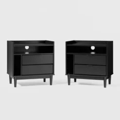 2pk Mid-Century Modern Solid Wood 2 Drawer Storage Nightstands - Saracina Home 6 2pk Mid-Century Modern Solid Wood 2 Drawer Storage Nightstands - Saracina Home -Saracina Home GUEST 1f73b353 865e 4131 a376 6364f0459882
