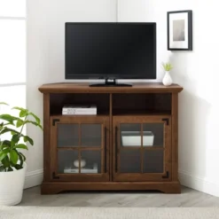 Avalene Rustic Farmhouse Corner TV Stand For TVs Up To 50" Natural Walnut - Saracina Home 2 Avalene Rustic Farmhouse Corner TV Stand For TVs Up To 50" Natural Walnut - Saracina Home -Saracina Home GUEST 24a430f9 4680 4615 b716 7377396a0a55