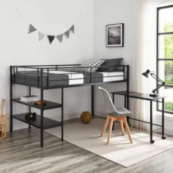 Twin Analise Metal Low Loft Bed With Desk And Storage Black - Saracina Home -Saracina Home GUEST 26e7a46a 7aaa 4be6 adee 58e16a185626