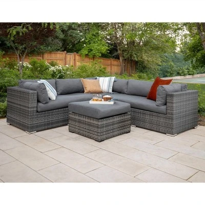 4pc Metal Multi-Shade Rattan Sectional - Gray - Saracina Home 4pc Metal Multi-Shade Rattan Sectional - Gray - Saracina Home -Saracina Home GUEST 273a4d33 7d82 40c4 8d88 2555be4e1d30