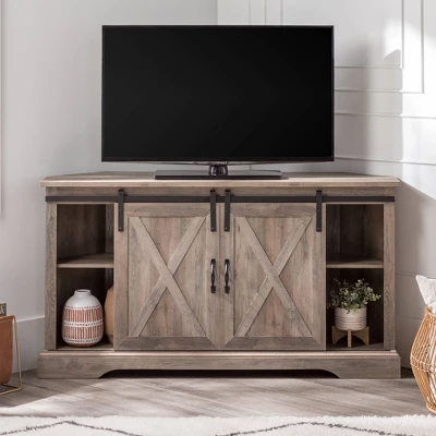 Robinson Rustic Transitional Sliding Barn Door Corner TV Stand for TVs up to 58" - Saracina Home Robinson Rustic Transitional Sliding Barn Door Corner TV Stand For TVs Up To 58" - Saracina Home -Saracina Home GUEST 2a8674a7 afa5 495d a06e d2ee6c0c2370