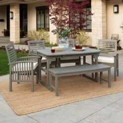 Ravenscroft 6pc Acacia Wood Patio Dining Set With Bench - Gray Wash - Saracina Home -Saracina Home GUEST 2ada4af1 ac57 426c 9994 bf71f735d804