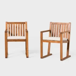 Saracina Home 2pk Acacia Modern Slat-Back Patio Dining Chairs With Cushions -Saracina Home GUEST 2d287509 527d 4208 9ea9 8534f82ec508
