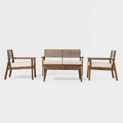Saracina Home 4pc Mid-Century Modern Slatted Acacia Outdoor Patio Conversation Furniture Set -Saracina Home GUEST 3005e2da 1d72 4a44 9a0b b1cdd319e0b1