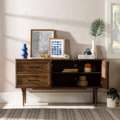 58" Modern Boho Solid Pine Wood Closed Storage Sideboard Brown - Saracina Home -Saracina Home GUEST 32c51967 13ed 41af 8c11 439b8c111d14