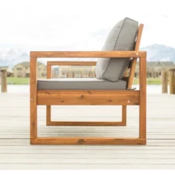 Galia Square Leg Acacia Wood Patio Loveseat With Cushions - Brown - Saracina Home -Saracina Home GUEST 34c230b8 c4f3 4008 8b19 624652108741