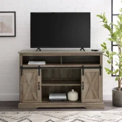 Transitional Sliding Barndoor Highboy TV Stand For TVs Up To 58" - Saracina Home 2 Transitional Sliding Barndoor Highboy TV Stand For TVs Up To 58" - Saracina Home -Saracina Home GUEST 36bb9b85 ffb1 46e0 b0d8 822e73b5b63d