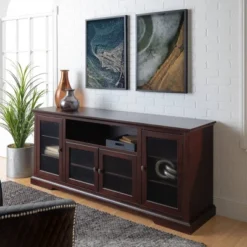 Glass Door Traditional Highboy TV Stand For TVs Up To 80" - Saracina Home