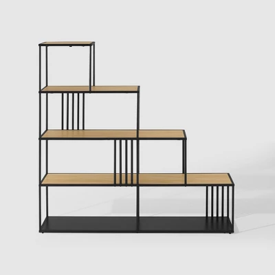 55.5" Modern 4 Shelf with Metal Bar Room Divider Bookcase Coastal Oak/Black - Saracina Home 55.5" Modern 4 Shelf With Metal Bar Room Divider Bookcase Coastal Oak/Black - Saracina Home -Saracina Home GUEST 3d30d0fc f5bf 4d0d 8268 a7c0c1163d21