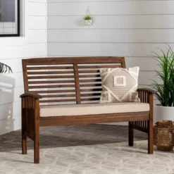 Ravenscroft Modern Boho Acacia Wood Slatted Outdoor Loveseat With Cushion - Saracina Home -Saracina Home GUEST 40bff483 b5bb 44be 88db 6989c5aba85c