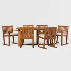 Saracina Home 7pc Modern Slatted Acacia Outdoor Dining Set With Trapezoid Legs -Saracina Home GUEST 4a9c5be8 f083 42b7 b2bc 555b83314b2e