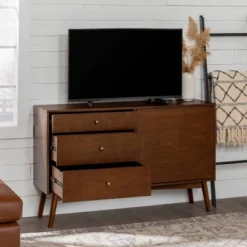 Mid-Century Modern With Closed Storage TV Stand For TVs Up To 58" Walnut - Saracina Home 9 Mid-Century Modern With Closed Storage TV Stand For TVs Up To 58" Walnut - Saracina Home -Saracina Home GUEST 54c83906 77ba 4118 b803 113db40fdb4a