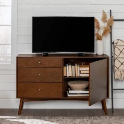 Mid-Century Modern With Closed Storage TV Stand For TVs Up To 58" Walnut - Saracina Home 12 Mid-Century Modern With Closed Storage TV Stand For TVs Up To 58" Walnut - Saracina Home -Saracina Home GUEST 559b40fb 3110 44b0 a6be ec4b539a5d7f