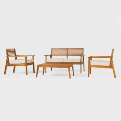 Saracina Home 4pc Mid-Century Modern Slatted Acacia Outdoor Patio Conversation Furniture Set -Saracina Home GUEST 5bd5681e 7e46 43b4 a961 a82e40c62e87