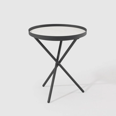Modern Minimalist Intersecting Tripod Leg Side Table Black/Faux White Marble - Saracina Home Modern Minimalist Intersecting Tripod Leg Side Table Black/Faux White Marble - Saracina Home -Saracina Home GUEST 614a873c 3d85 498b afaf af357bdb86b0