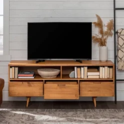 Cara Mid-Century Modern 3 Drawer TV Stand For TVs Up To 65" - Saracina Home -Saracina Home GUEST 6406604d 1ec4 4548 a085 d7d44d4bfcce