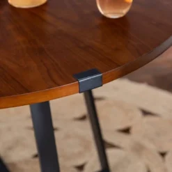 40" Urban Industrial Round Dining Table With Faux Wrap Leg Dark Walnut - Saracina Home 3 40" Urban Industrial Round Dining Table With Faux Wrap Leg Dark Walnut - Saracina Home -Saracina Home GUEST 65b752a1 a470 4c70 a554 7b7a706fed25