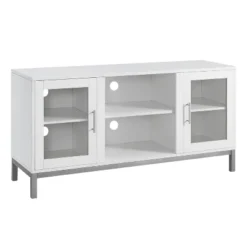 Pierceton Modern Double Glass Door With Metal Legs TV Stand For TVs Up To 58" White - Saracina Home -Saracina Home GUEST 6c1695e0 ee21 4ea2 b54c a3360548366f