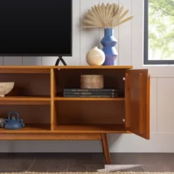 Solid Wood Mid-Century Modern TV Stand For TVs Up To 80" - Saracina Home -Saracina Home GUEST 718deacd a6aa 48d3 a2de dc60399694ef