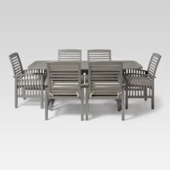 Ravenscroft 7pc Acacia Wood Patio Dining Set With Expandable Table Gray Wash - Saracina Home