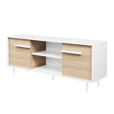 Modern 2 Door TV Stand for TVs up to 65" Solid White/Coastal Oak/White - Saracina Home Modern 2 Door TV Stand For TVs Up To 65" Solid White/Coastal Oak/White - Saracina Home -Saracina Home GUEST 71b35f19 b185 49ca 9a53 cd5480612808