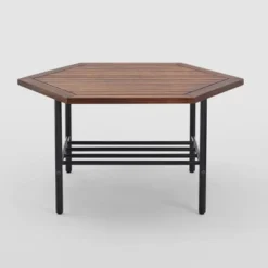 Saybrook Modern Metal And Wood Patio Hexagon Coffee Table - Dark Brown - Saracina Home -Saracina Home GUEST 730269cb b38f 47ab b996 60c94422d99a