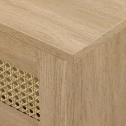 Modern Boho Floating TV Stand For TVs Up To 80" With Rattan Doors Coastal Oak - Saracina Home -Saracina Home GUEST 745a3b8a 848e 4b6e 885e a5cf9fe591e4