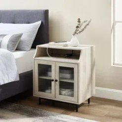 Fluted Glass Double Door Nightstand With USB Port - Saracina Home -Saracina Home GUEST 75111b34 f297 4331 be9c 87304e7c0ebf