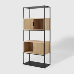 75" Modern Reeded Door Storage Bookshelf Coastal Oak/Black - Saracina Home -Saracina Home GUEST 75e56a42 d0ef 4820 91f0 b7c63282f55c