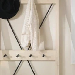 68" Solid Wood X Back Angled Hall Tree White Wash - Saracina Home -Saracina Home GUEST 78968422 3a86 4771 9a4e 0ef03d7daf18