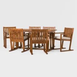 Saracina Home 7pc Modern Slatted Acacia Outdoor Dining Set With Trapezoid Legs -Saracina Home GUEST 7c578f64 72ae 46c5 ac48 00e4a01b963b