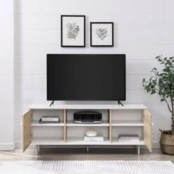 Modern 2 Door TV Stand For TVs Up To 65" Solid White/Coastal Oak/White - Saracina Home 4 Modern 2 Door TV Stand For TVs Up To 65" Solid White/Coastal Oak/White - Saracina Home -Saracina Home GUEST 7c959a70 72d8 4ae6 80b0 dc6eec9473a6