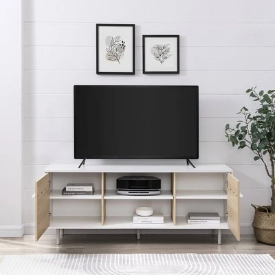 Modern 2 Door TV Stand for TVs up to 65" Solid White/Coastal Oak/White - Saracina Home Modern 2 Door TV Stand For TVs Up To 65" Solid White/Coastal Oak/White - Saracina Home -Saracina Home GUEST 7c959a70 72d8 4ae6 80b0 dc6eec9473a6
