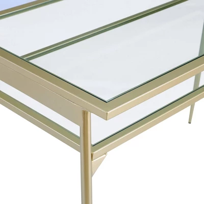 Modern 2 Tier Glass Top Writing Desk with Metal Legs Gold - Saracina Home Modern 2 Tier Glass Top Writing Desk With Metal Legs Gold - Saracina Home -Saracina Home GUEST 7cfdf8b6 920c 400b 87db b9284962d0a9