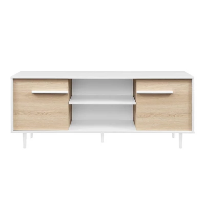 Modern 2 Door TV Stand for TVs up to 65" Solid White/Coastal Oak/White - Saracina Home Modern 2 Door TV Stand For TVs Up To 65" Solid White/Coastal Oak/White - Saracina Home -Saracina Home GUEST 81e1daab 8f58 446b b6db c2dcab9c7e71