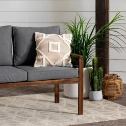 Saybrook Modern Metal And Wood Patio Loveseat - Gray/Dark Brown - Saracina Home -Saracina Home GUEST 86879b55 3938 4727 9563 eccc69fd1d33