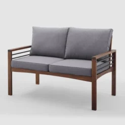 Saybrook Modern Metal And Wood Patio Loveseat - Gray/Dark Brown - Saracina Home -Saracina Home GUEST 87e73a6f 2a88 4b08 836f e43bcdbd4760