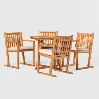 Saracina Home 5pc Modern Slatted Acacia Outdoor Dining Set with Round Table Saracina Home 5pc Modern Slatted Acacia Outdoor Dining Set With Round Table -Saracina Home GUEST 8dc53612 7be6 4a13 bb62 ccfb9aa09886