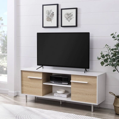 Modern 2 Door TV Stand for TVs up to 65" Solid White/Coastal Oak/White - Saracina Home Modern 2 Door TV Stand For TVs Up To 65" Solid White/Coastal Oak/White - Saracina Home -Saracina Home GUEST 8dd4d892 d616 4327 bf3e f3b05ccd042d