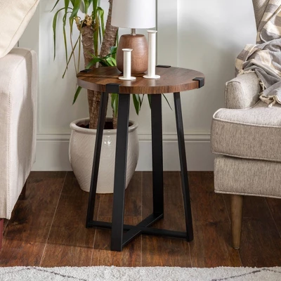 Set of 2 Wrightson Urban Industrial Wrap Leg Round Side Tables Dark Walnut - Saracina Home Set Of 2 Wrightson Urban Industrial Wrap Leg Round Side Tables Dark Walnut - Saracina Home -Saracina Home GUEST 8e5b9f4b 23ad 4e3c b2bc 3d5b2f1aadac