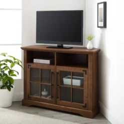 Saracina Home 3 Avalene Rustic Farmhouse Corner TV Stand For TVs Up To 50" Natural Walnut - Saracina Home
