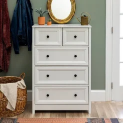 Farmhouse 5 Drawer Grooved Tall Storage Dresser White - Saracina Home -Saracina Home GUEST 96be5b13 02a3 4993 80b5 8619de96e45f