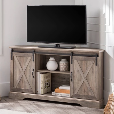 Robinson Rustic Transitional Sliding Barn Door Corner TV Stand for TVs up to 58" - Saracina Home Robinson Rustic Transitional Sliding Barn Door Corner TV Stand For TVs Up To 58" - Saracina Home -Saracina Home GUEST 99ade92f dcff 44e8 8eac 8aa02e32c026
