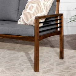 Saybrook Modern Metal And Wood Patio Loveseat - Gray/Dark Brown - Saracina Home -Saracina Home GUEST 9d3c59a7 d784 409b 8d9b 2ff43d11dbb3