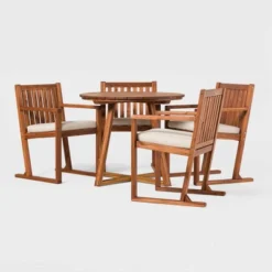 Saracina Home 5pc Modern Slatted Acacia Outdoor Dining Set With Round Table 4 Saracina Home 5pc Modern Slatted Acacia Outdoor Dining Set With Round Table -Saracina Home GUEST 9d726d02 3bf0 4f04 9439 6de7c83b7e6c