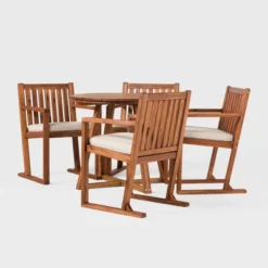 Saracina Home 5pc Modern Slatted Acacia Outdoor Dining Set With Round Table 2 Saracina Home 5pc Modern Slatted Acacia Outdoor Dining Set With Round Table -Saracina Home GUEST 9ed234b4 a32f 4569 b4c3 c06ec5fe0cf4