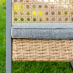 Komodo Modern Boho Faux Rattan & Metal Outdoor Rocking Chair With Cushion - Brown/Gray - Saracina Home -Saracina Home GUEST a71a9c37 cd34 445c 88c4 696410288c89